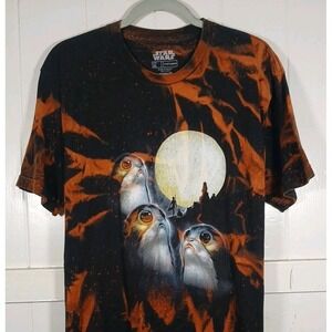 Star Wars T-Shirt Porgs 90s Collage Men's XL Black Cotton Bleach Dyed Tee SS